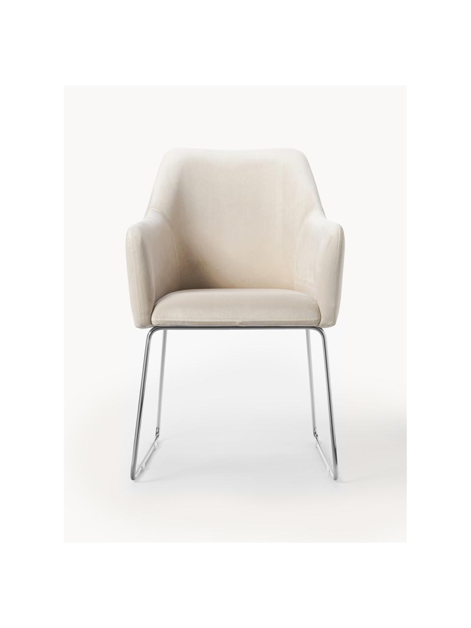 Zamatová stolička s opierkami Isla, Zamatová krémovobiela, odtiene striebornej, Š 58 x H 62 cm
