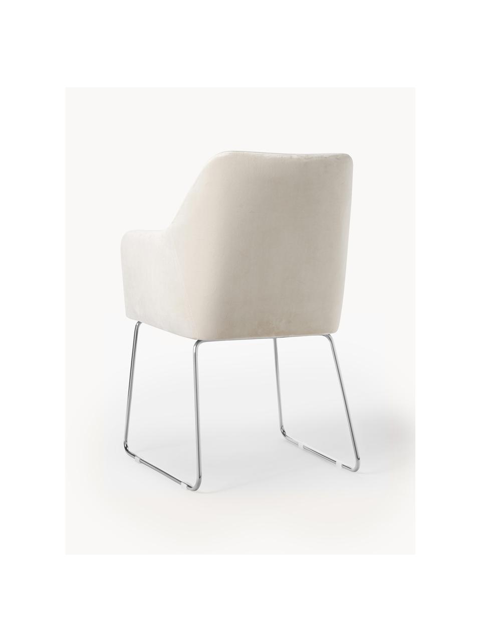 Chaise rembourrée en velours Isla, Velours blanc crème, pieds argentés, larg. 60 x prof. 62 cm