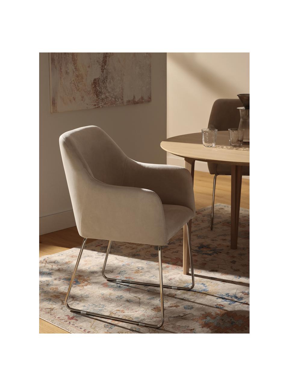 Sametová židle s područkami Isla, Samet krémově bílá, stříbrná, Š 58 cm, H 62 cm