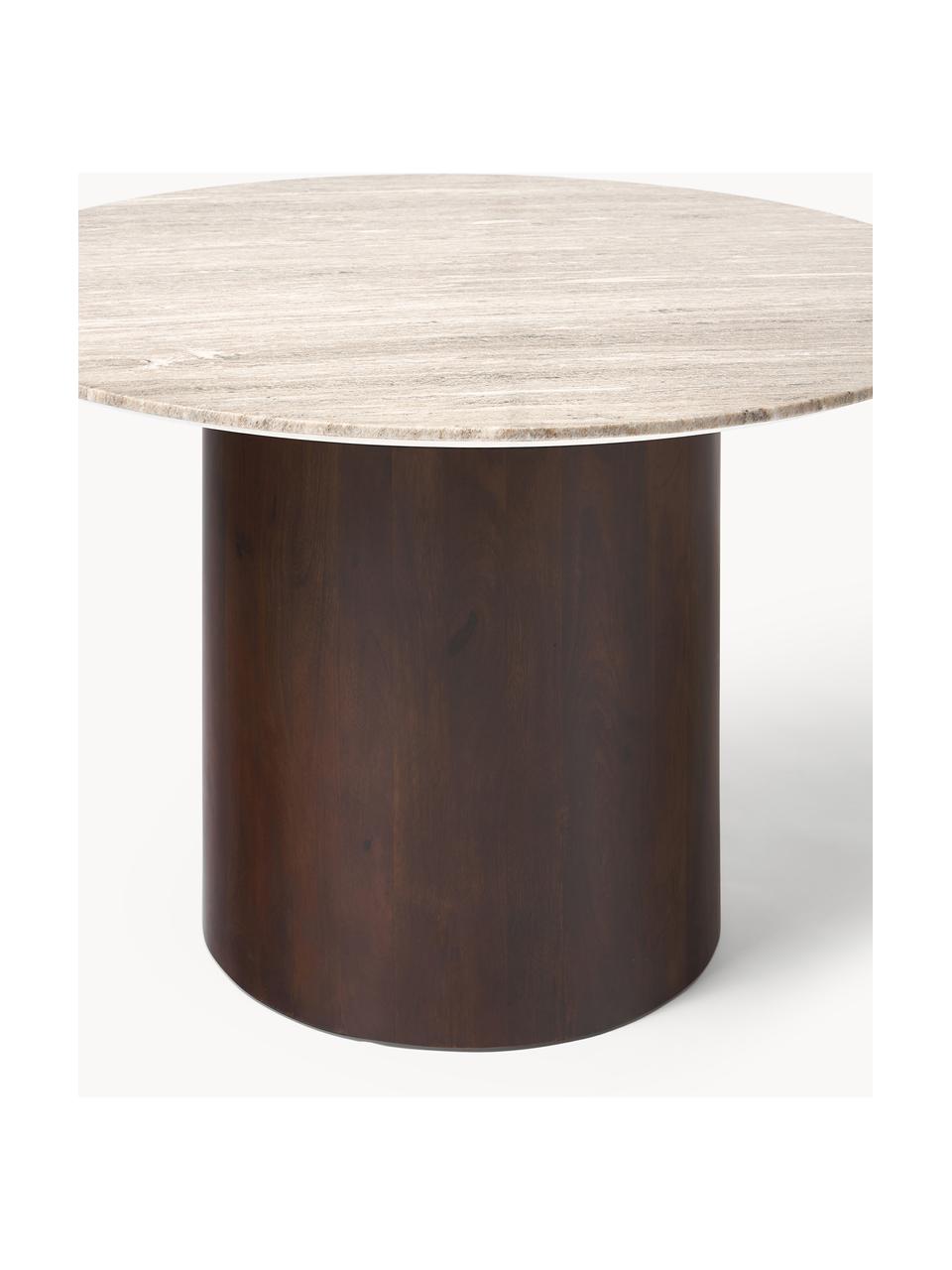 Runder Marmor-Esstisch Abby, Ø 120 cm, Tischplatte: Marmor, mitteldichte Holz, Hellbeige, marmoriert, Ø 120 cm