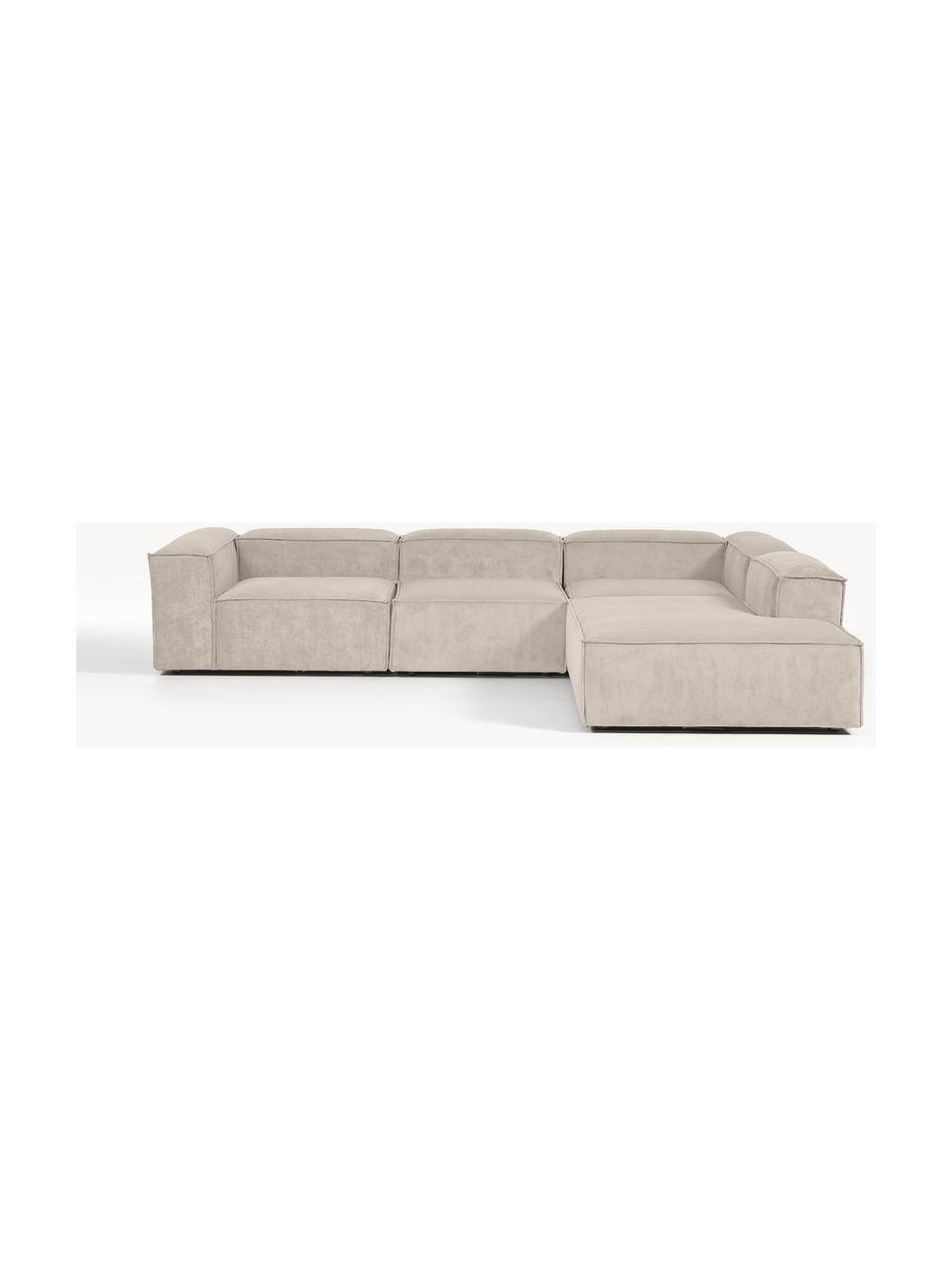 Modulares XL-Ecksofa Lennon aus Cord, Bezug: Cord (92 % Polyester, 8 %, Gestell: Massives Kiefernholz FSC-, Füße: Kunststoff, Cord Hellbeige, B 329 x T 269 cm, Eckteil rechts