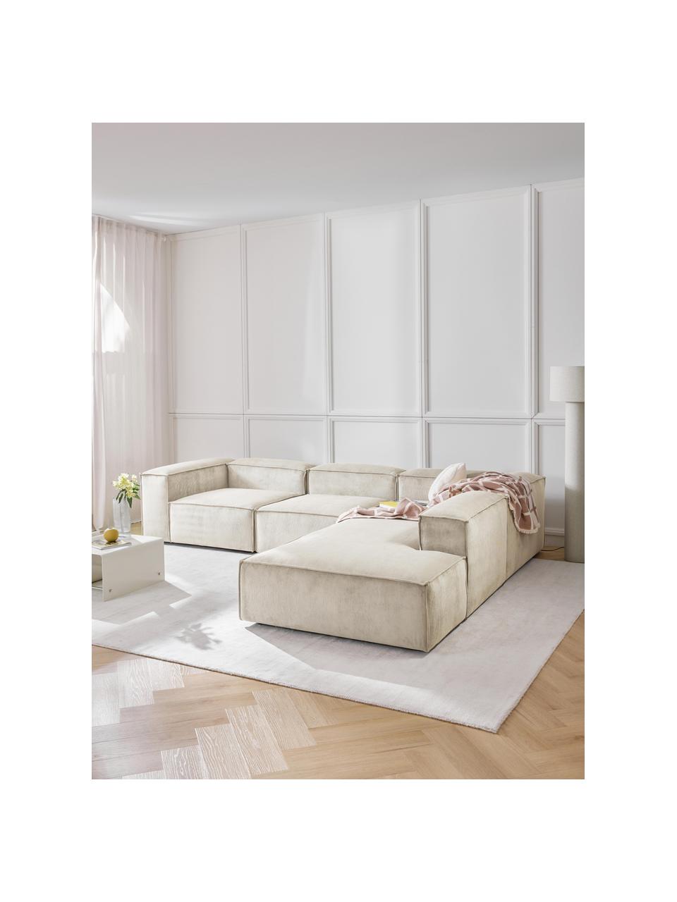 Modulaire XL hoekbank Lennon van corduroy, Bekleding: corduroy (92% polyester, , Frame: massief grenenhout, multi, Poten: kunststof Dit product is , Corduroy lichtbeige, B 329 x D 269 cm, hoekdeel links