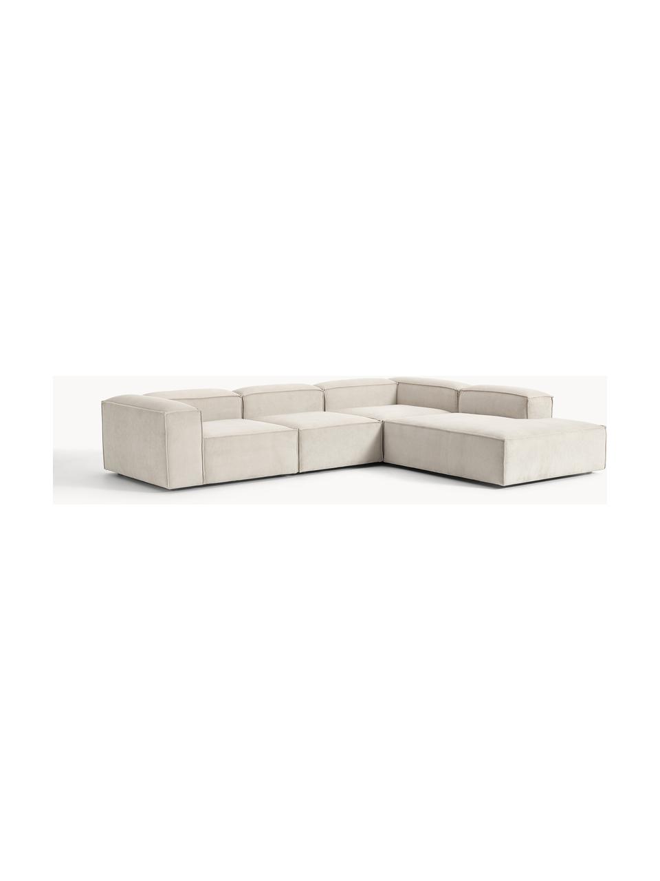 Modulares XL-Ecksofa Lennon aus Cord, Bezug: Cord (92 % Polyester, 8 %, Gestell: Massives Kiefernholz, Spe, Cord Hellbeige, B 329 x T 269 cm, Eckteil links