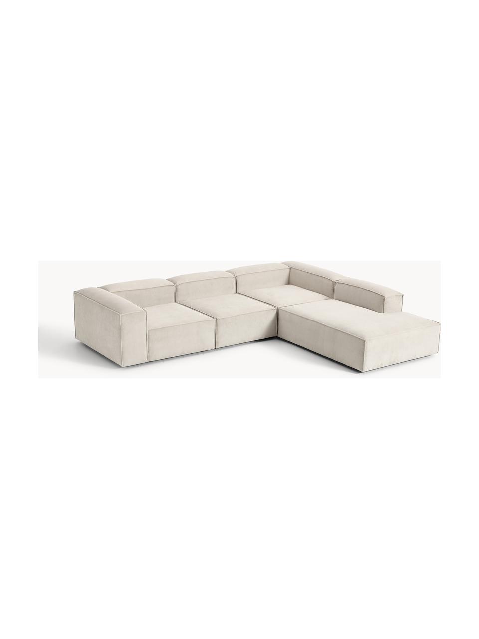 Modulares XL-Ecksofa Lennon aus Cord, Bezug: Cord (92 % Polyester, 8 %, Gestell: Massives Kiefernholz, Spe, Cord Hellbeige, B 329 x T 269 cm, Eckteil links