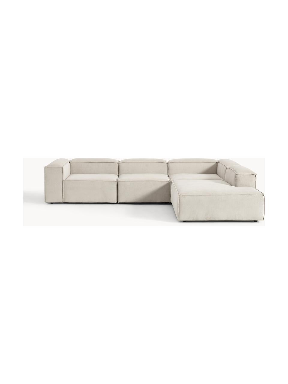 Modulares XL-Ecksofa Lennon aus Cord, Bezug: Cord (92 % Polyester, 8 %, Gestell: Massives Kiefernholz, Spe, Cord Hellbeige, B 329 x T 269 cm, Eckteil links