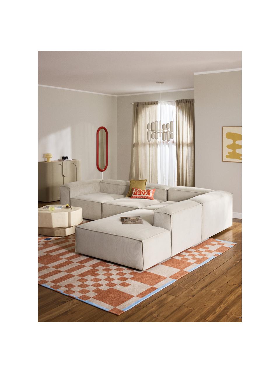 Modulares XL-Ecksofa Lennon aus Cord, Bezug: Cord (92 % Polyester, 8 %, Gestell: Massives Kiefernholz, Spe, Cord Hellbeige, B 329 x T 269 cm, Eckteil links