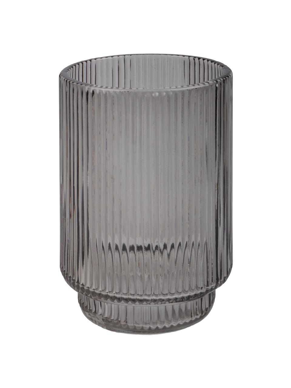 Zahnputzbecher Ligia aus geriffeltem Glas, Glas, Grau, transparent, Ø 8 x H 10 cm