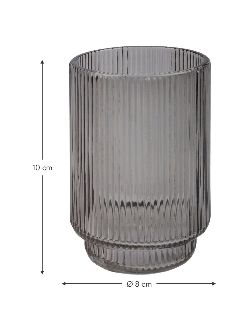 Zahnputzbecher Ligia aus geriffeltem Glas, Glas, Grau, transparent, Ø 8 x H 10 cm