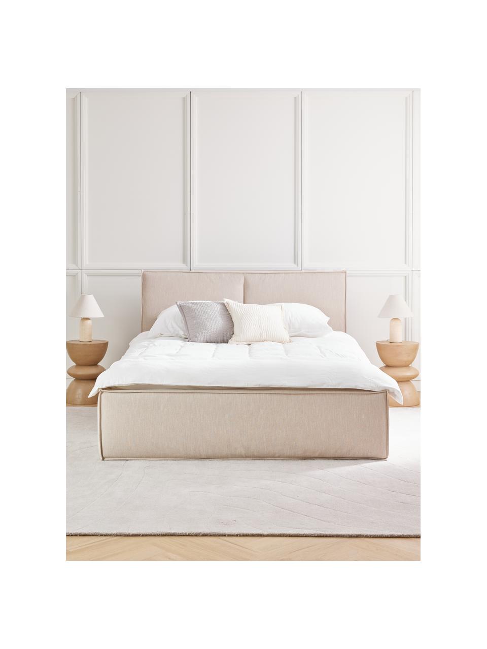 Cama tapizada con espacio de almacenamiento Dream, Tapizado: poliéster (texturizado) A, Estructura: madera de pino maciza con, Tejido beige, An 200 x L 200 cm