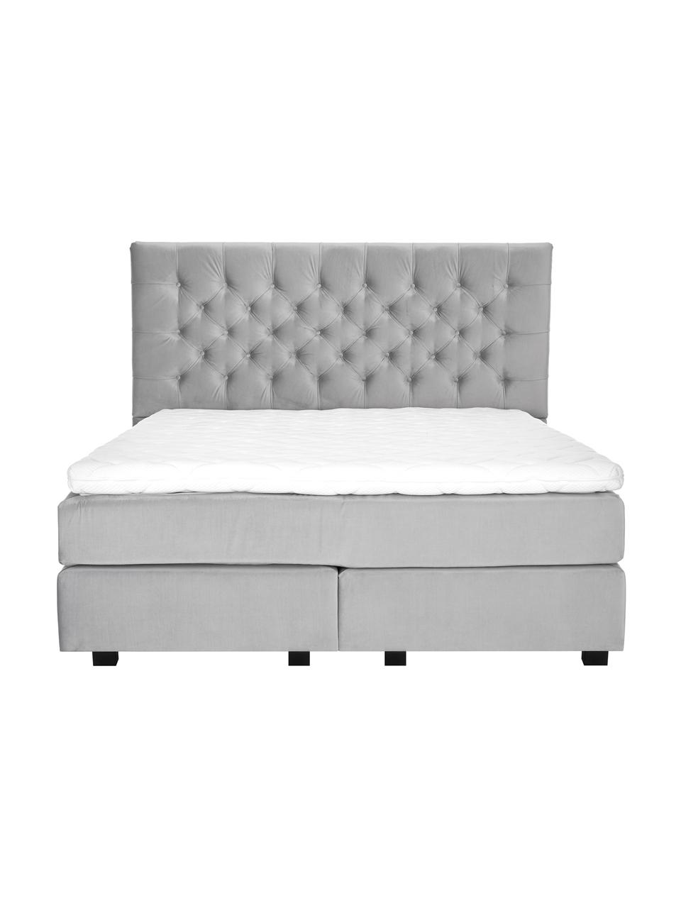 Letto boxspring in velluto premium Pheobe, Materasso: a molle insacchettate a 7, Piedini: legno massello di faggio,, Grigio chiaro, 200 x 200 cm