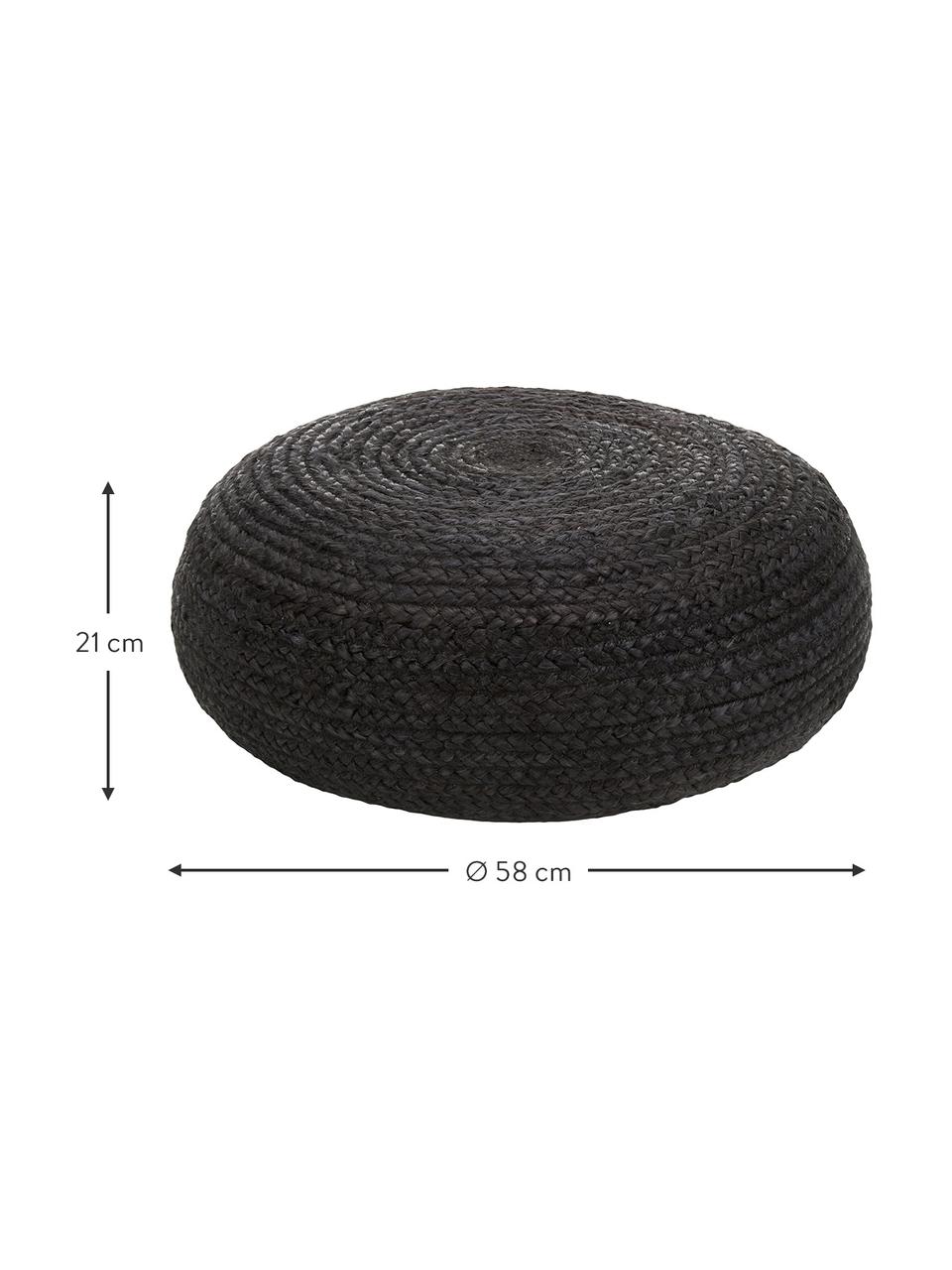 Puff artesanal de yute Bono, estilo boho, Tapizado: yute, Negro, Ø 58 x Al 21 cm