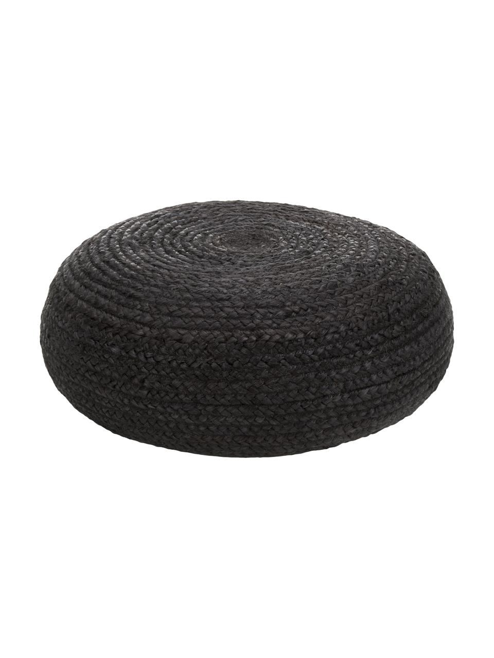 Handgefertigter Pouf Bono aus Jute, Bezug: Jute, Schwarz, Ø 58 cm, H 21 cm