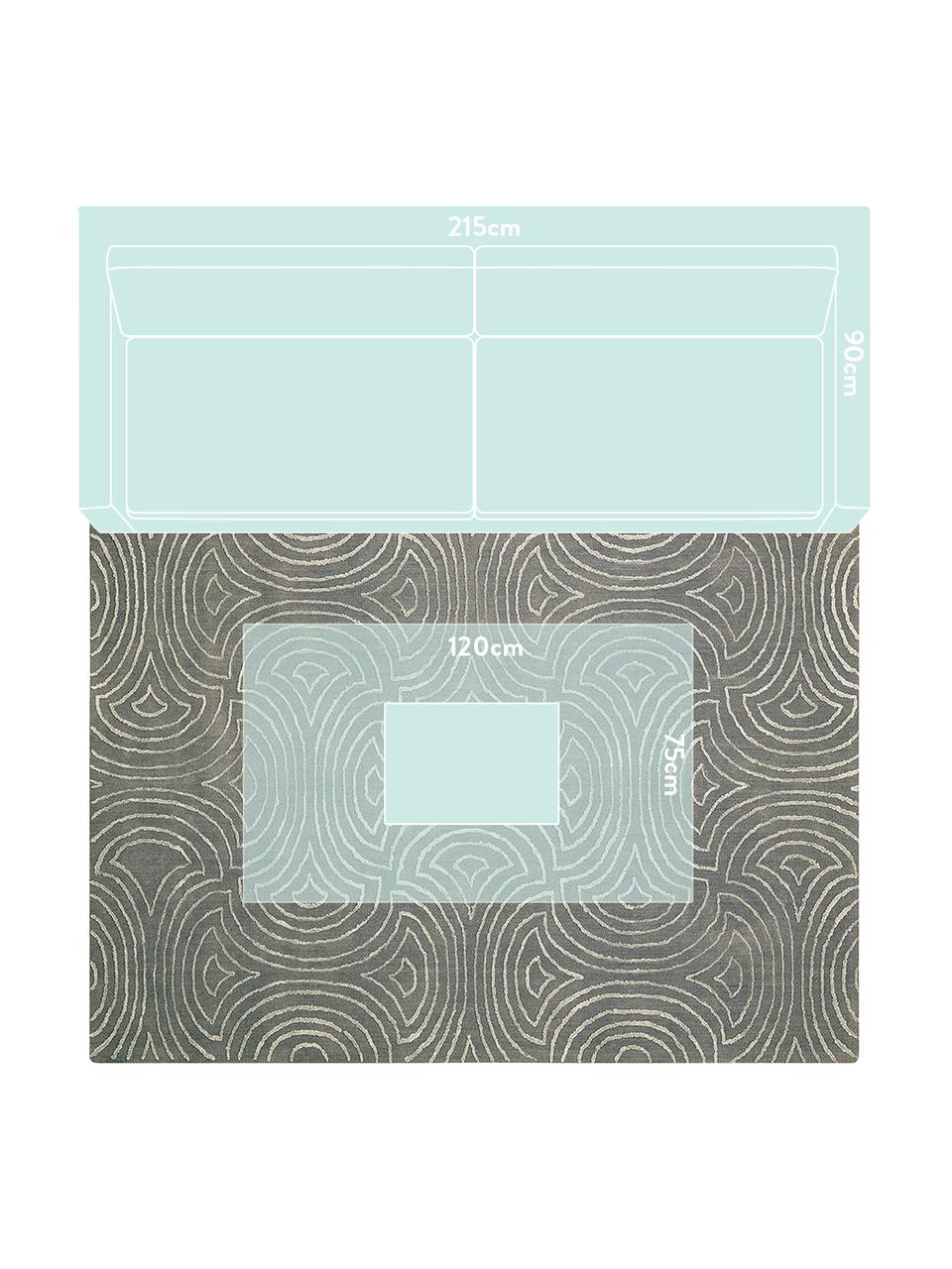 Handgetuft vloerkleed Vita Illusion met hoog-diep effect, Bovenzijde: 90% polyester, 10% viscos, Onderzijde: katoen, latex-gecoat, Mosgroen, B 150 x L 215 cm (maat M)