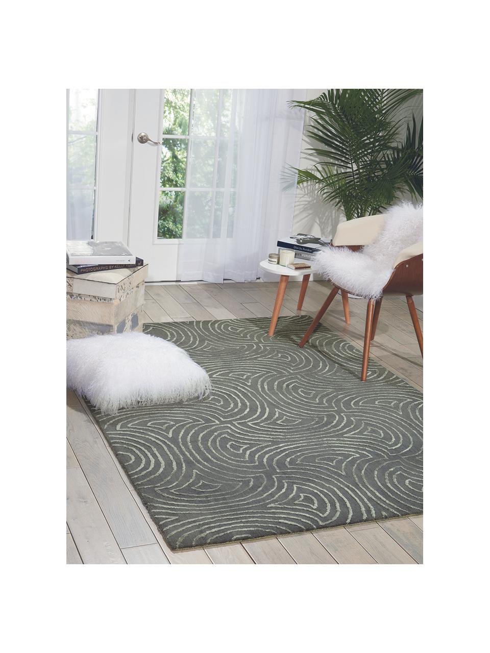 Alfombra artesanal Vita Illusion, Parte superior: 90% poliéster, 10% viscos, Reverso: algodón, revestido de lát, Verde musgo, An 150 x L 215 cm (Tamaño M)