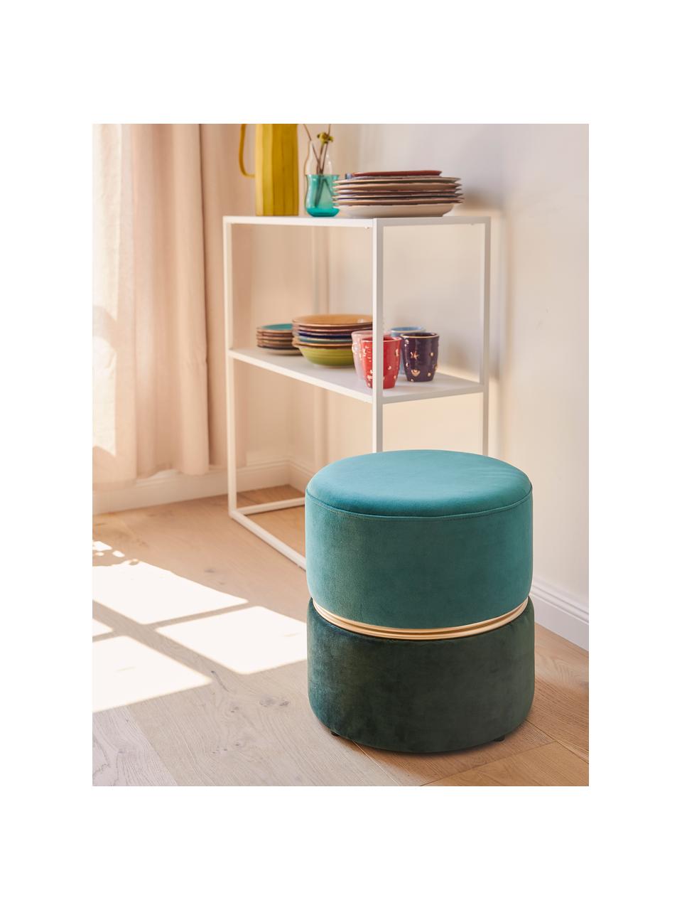 Pouf in velluto Maris, Rivestimento: velluto di poliestere Con, Struttura: pannello di fibra a media, Velluto tonalità verdi, Ø 35 x Alt. 39 cm