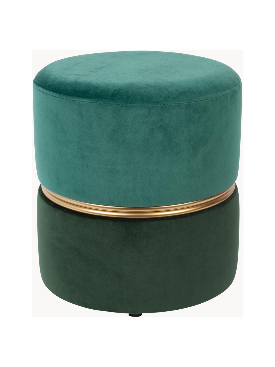 Pouf en velours Maris, Velours tons verts, Ø 35 x haut. 39 cm