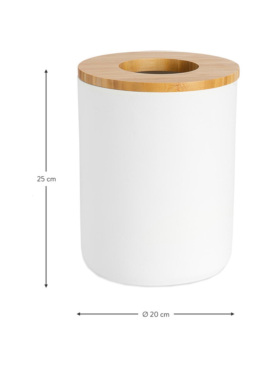 Papelera con tapadera de bambú Ronni, Blanco, 7,5 L