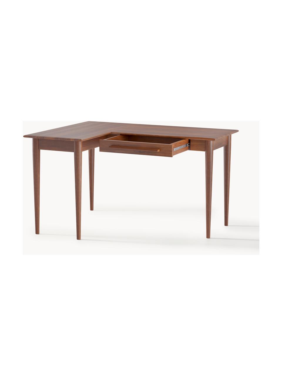 Eckschreibtisch Paul aus Mangoholz mit Schubladen, Massives Mangoholz, lackiert, Mangoholz, B 135 x T 100 cm