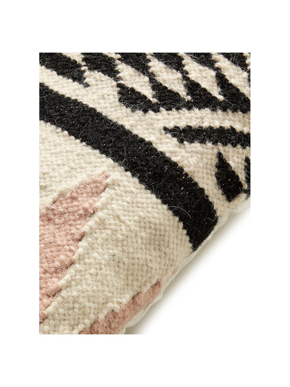 Ethno kussenhoes Greta van wol, 90% wol, 10% katoen, Beige, zwart, roze, 45 x 45 cm