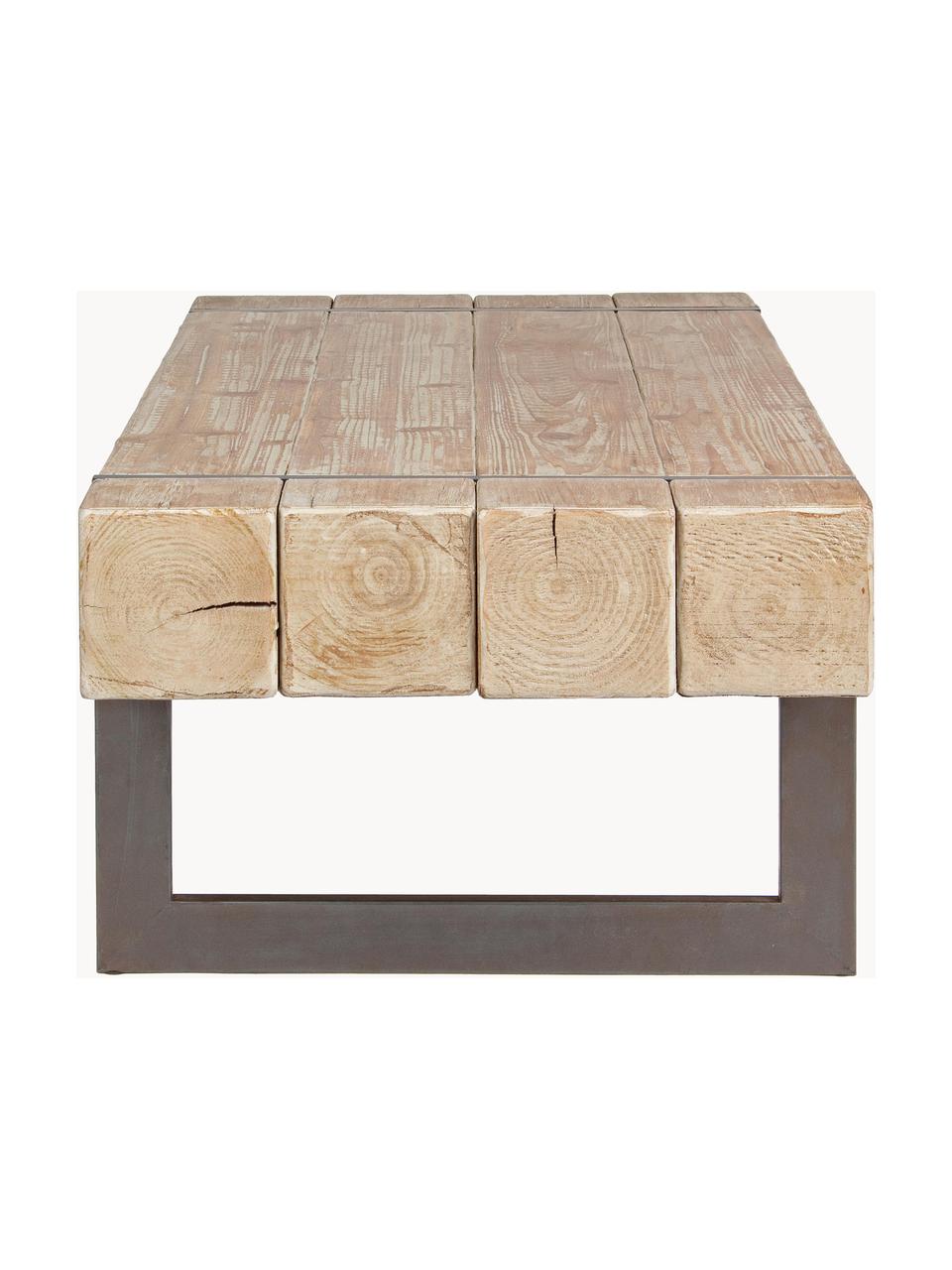 Stolik kawowy z drewna Garrett, Blat: drewno jodłowe, Nogi: metal epoksydowany, Beżowy, szary, S 120 x G 60 cm