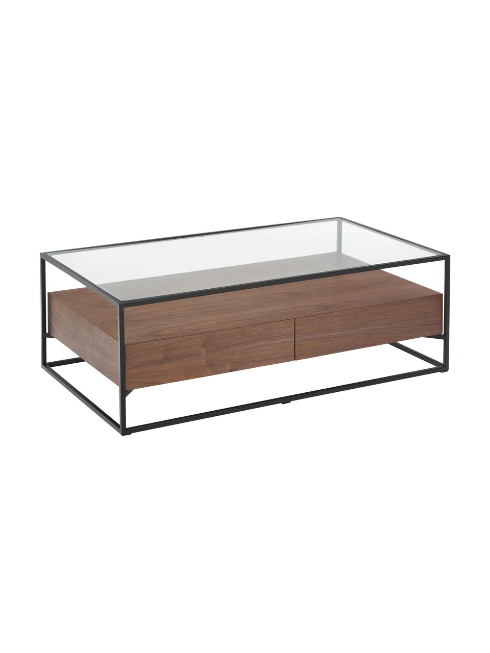 Salontafel Helix met lades, Frame: gepoedercoat metaal, Zwart, bruin, 120 x 40 cm