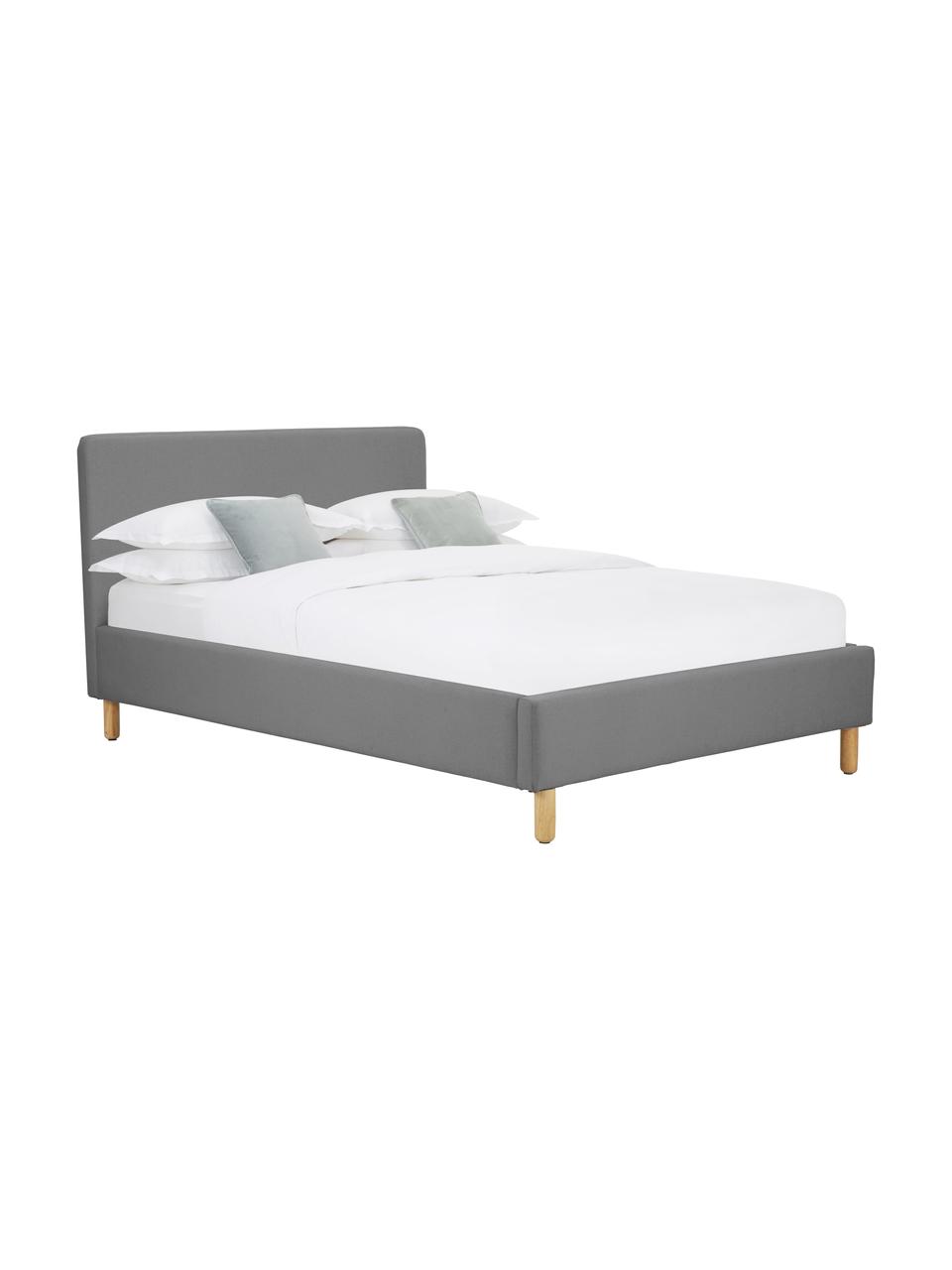 Cama tapizada Celeste, Estructura: madera de pino maciza, ma, Tapizado: poliéster (texturizado) A, Patas: madera maciza de caucho l, Tejido gris, 160 x 200 cm