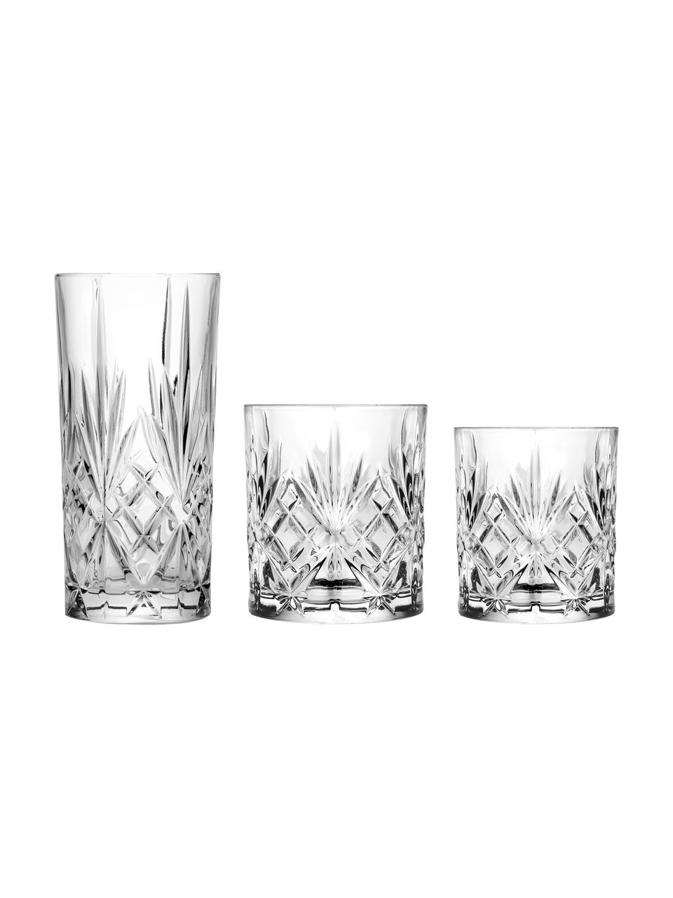 Set de vasos de cristal con relive Melodia, 6 comensales (18 pzas.), Cristal, Transparente, Set de diferentes tamaños