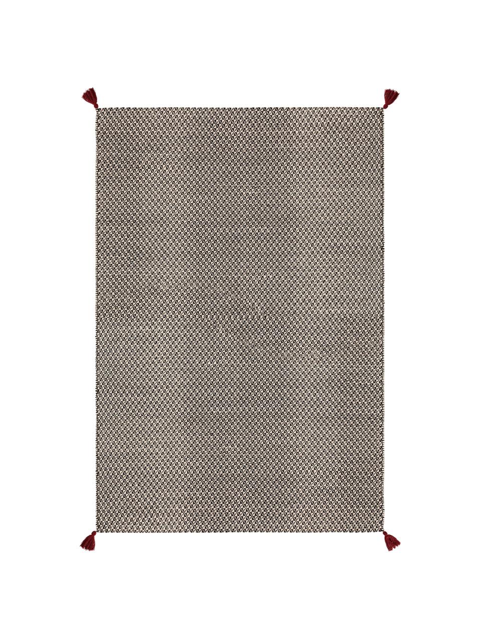 Tapis en laine tissé main Tolga, Noir, blanc crème