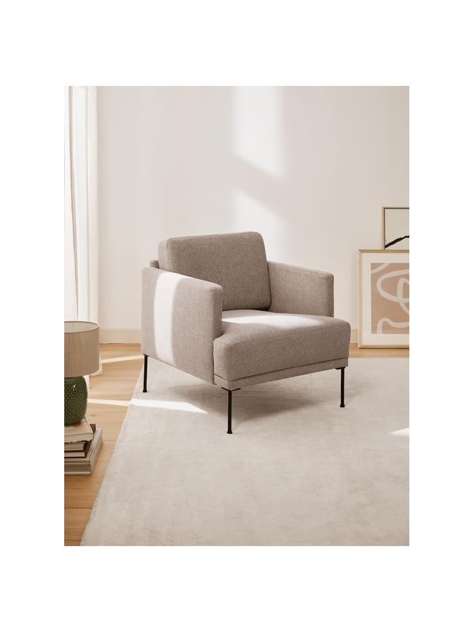 Fauteuil avec pieds en métal Fluente, Tissu taupe, larg. 74 x haut. 85 cm