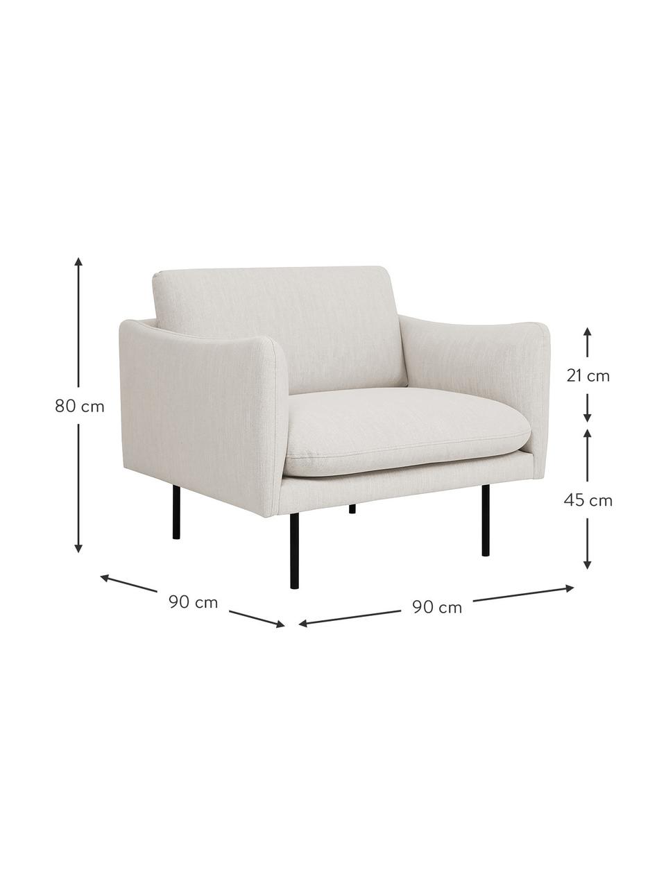 Poltrona con gambe in metallo Moby, Rivestimento: poliestere Con 60.000 cic, Struttura: legno di pino massiccio, , Gambe: metallo verniciato a polv, Tessuto beige, Larg. 90 x Prof. 90 cm