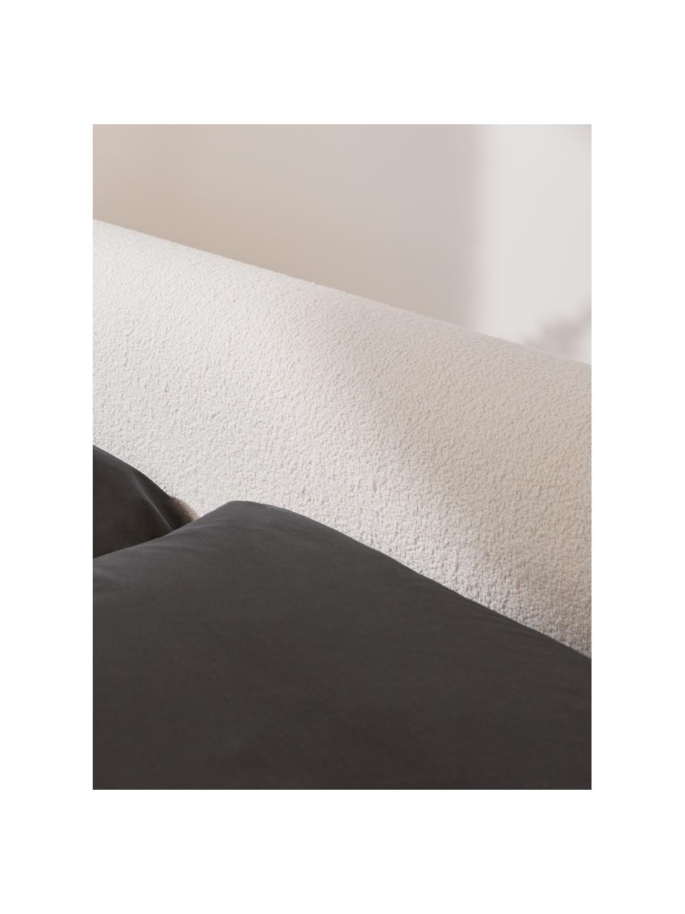 Bouclé bed Serena in crèmewit, Frame: Massief berkenhout en pla, Bekleding: Bouclé-gestructureerd wee, Bouclé wit, 180 x 200 cm