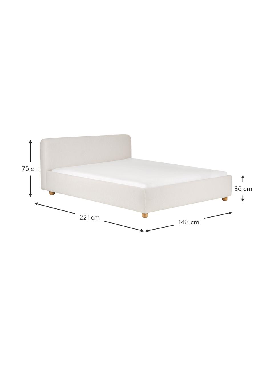 Łóżko tapicerowane bouclé Serena, Korpus: lite drewno brzozowe, tek, Tapicerka: tkanina o strukturze bouc, Biały bouclé, S 140 x D 200 cm