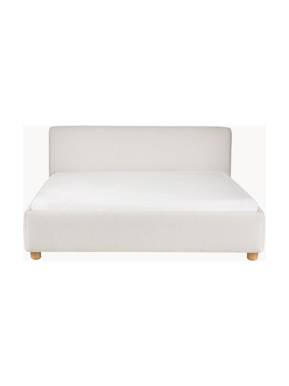 Cama tapizada en tejido bouclé Serena, Estructura: madera maciza de abedul c, Tapizado: tejido de estructura bouc, Bouclé blanco, An 140 x L 200cm