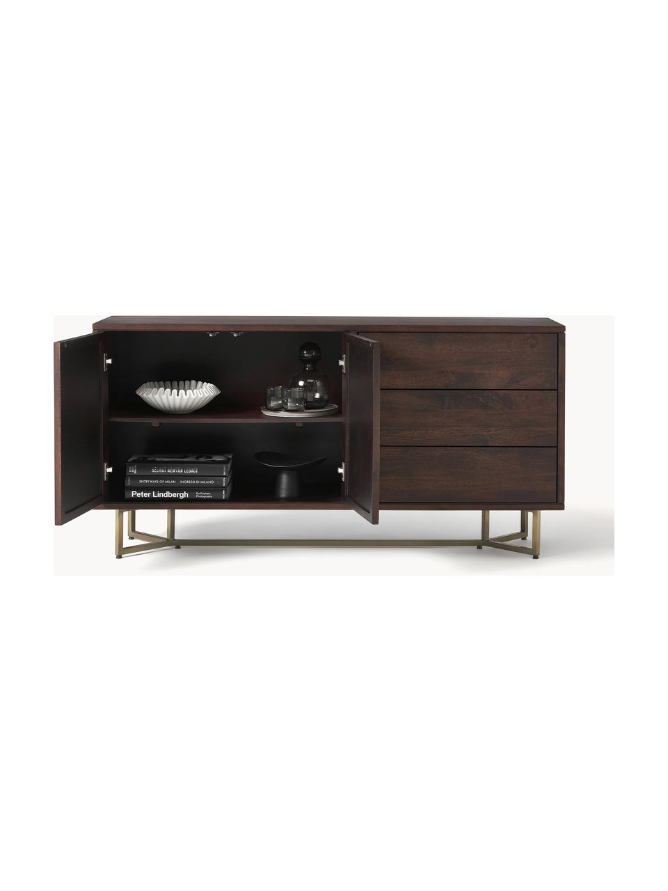 Credenza in legno di mango con motivo spina di pesce Luca, Struttura: metallo rivestito, Legno di mango, dorato, Larg. 160 x Alt. 80 cm