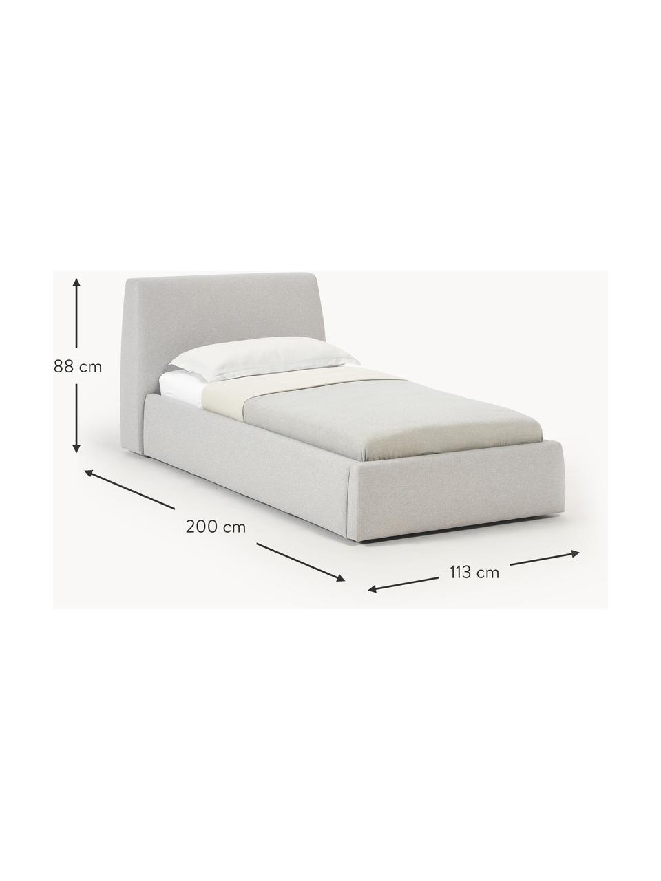 Einzelbett Cloud mit Stauraum, Bezug: Fein strukturierter Webst, Korpus: Massives Kiefernholz und , Webstoff Off White, B 90 x L 200 cm