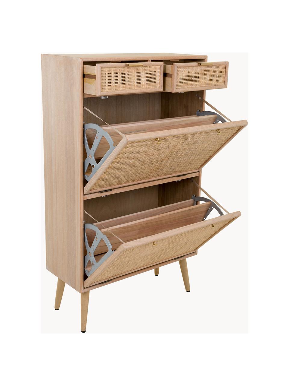 Schoenenkast Cayetana van hout, Frame: MDF, fineer, Handvatten: metaal, Poten: bamboehout, gelakt, Hout, B 70 cm x H 120 cm