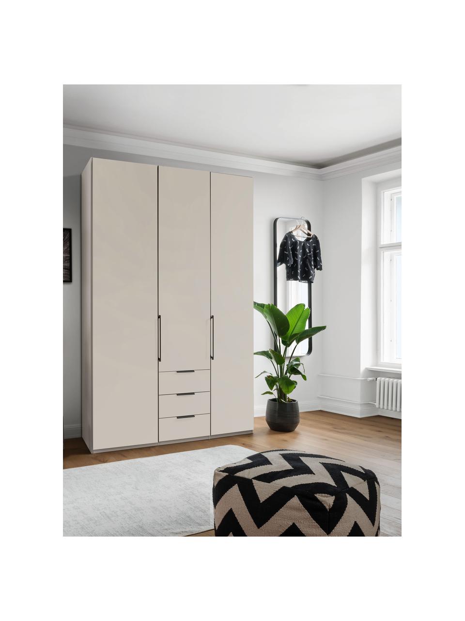 Drehtürenschrank Monaco, 3-türig, Korpus: Holzwerkstoff, foliert, Griffe: Metall, beschichtet, Beige, B 148 x H 216 cm