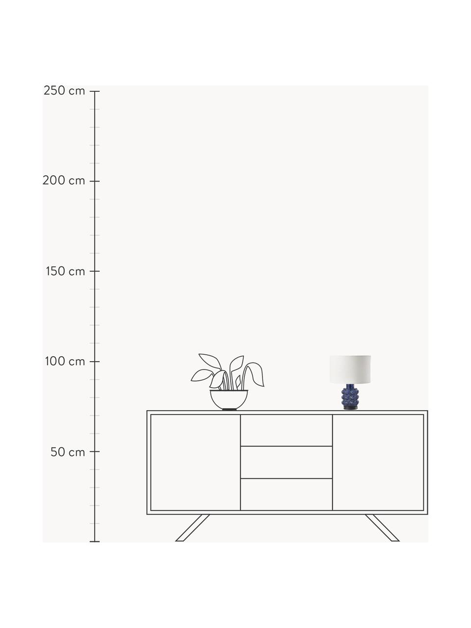 Klein nachtlampje Olyve met glazen voet, Lampenkap: 60% linnen, 40% katoen, Lampvoet: glas, Wit, donkerblauw, Ø 23 x H 31 cm