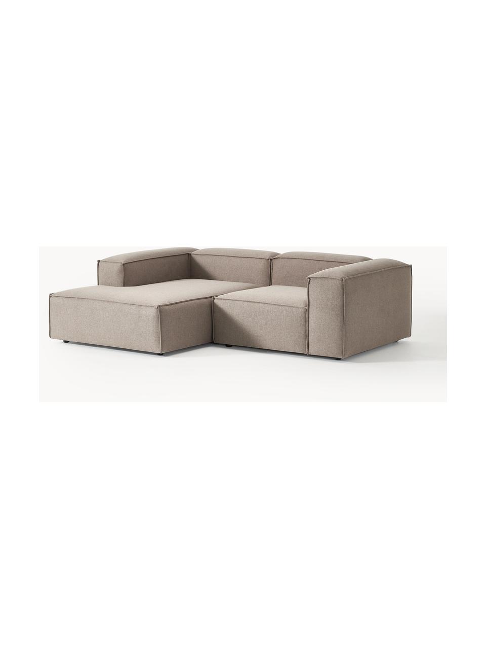 Modulares Ecksofa Lennon, Bezug: 100 % Polyester Der strap, Gestell: Massives Kiefernholz, Spe, Füße: Kunststoff Dieses Produkt, Webstoff Taupe, B 238 x T 180 cm, Eckteil links