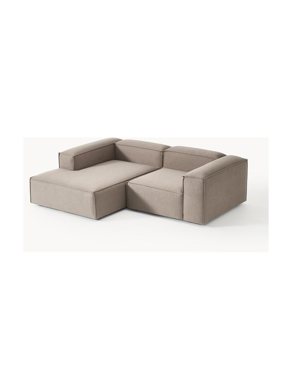 Modulares Ecksofa Lennon, Bezug: 100 % Polyester Der strap, Gestell: Massives Kiefernholz, Spe, Füße: Kunststoff Dieses Produkt, Webstoff Taupe, B 238 x T 180 cm, Eckteil links