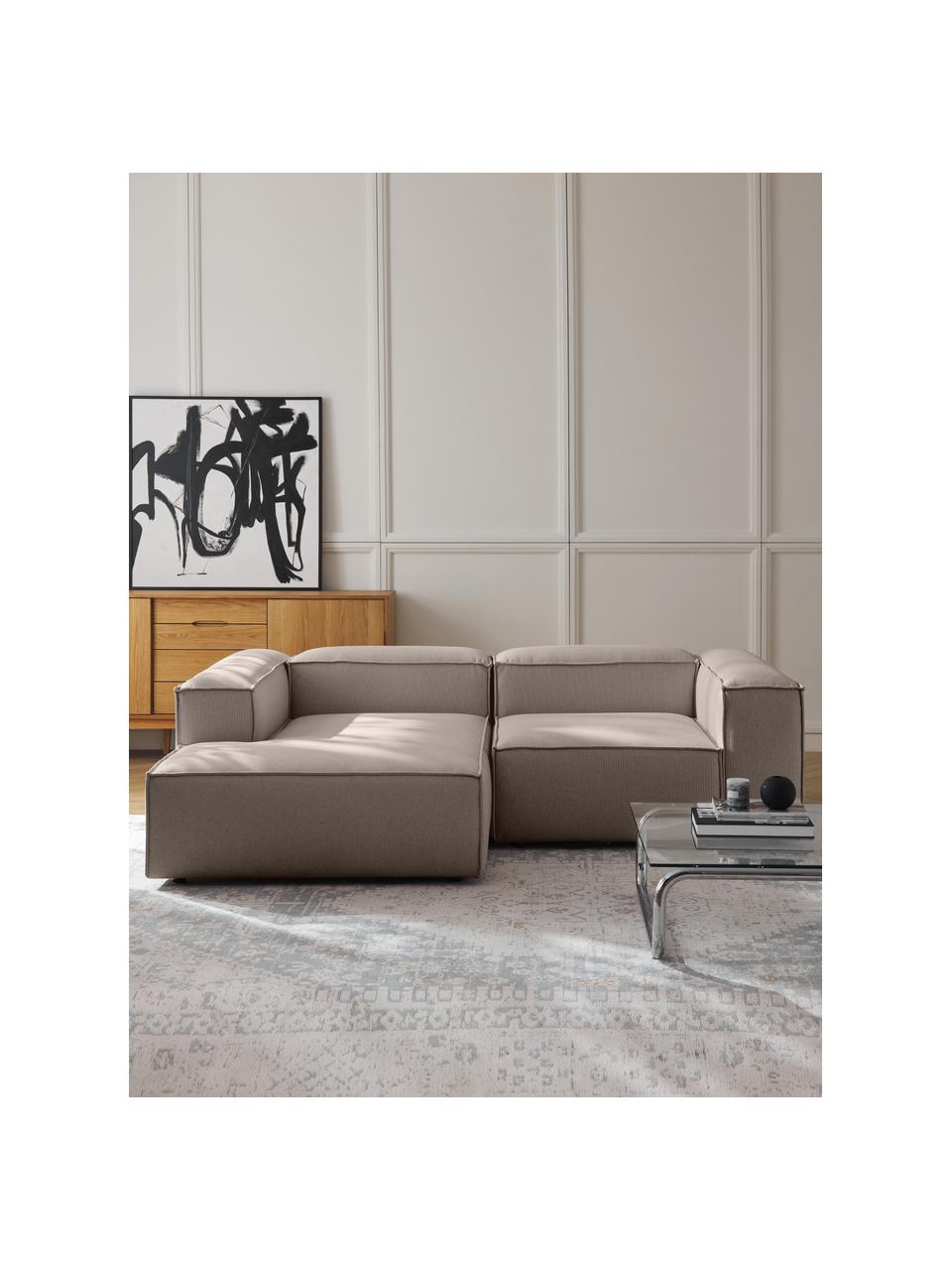 Modulares Ecksofa Lennon, Bezug: 100 % Polyester Der strap, Gestell: Massives Kiefernholz, Spe, Webstoff Taupe, B 238 x T 180 cm, Eckteil links