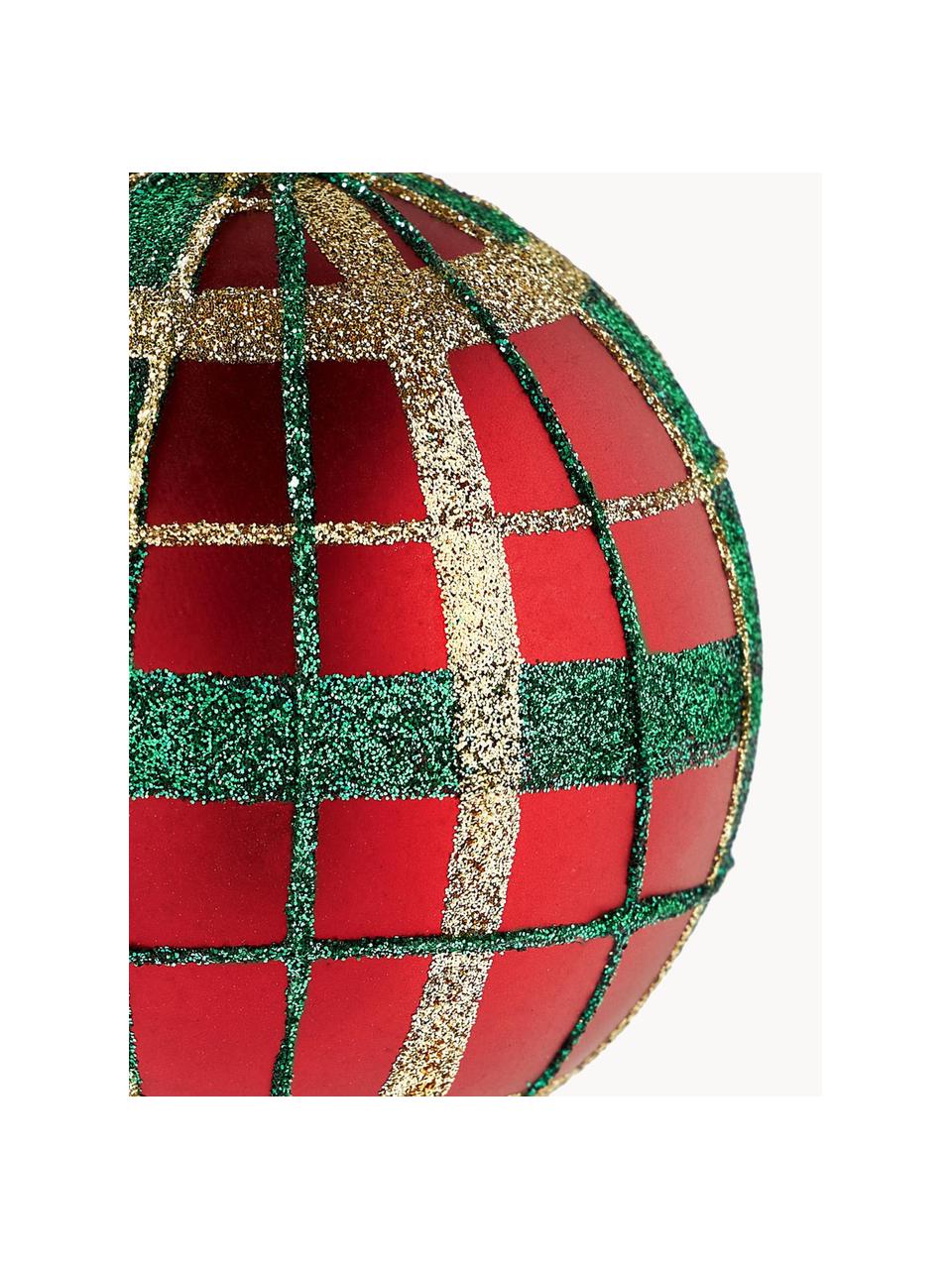 Boules de Noël incassables Karo, 12 élém., Plastique, Rouge, vert, doré, Ø 8 cm