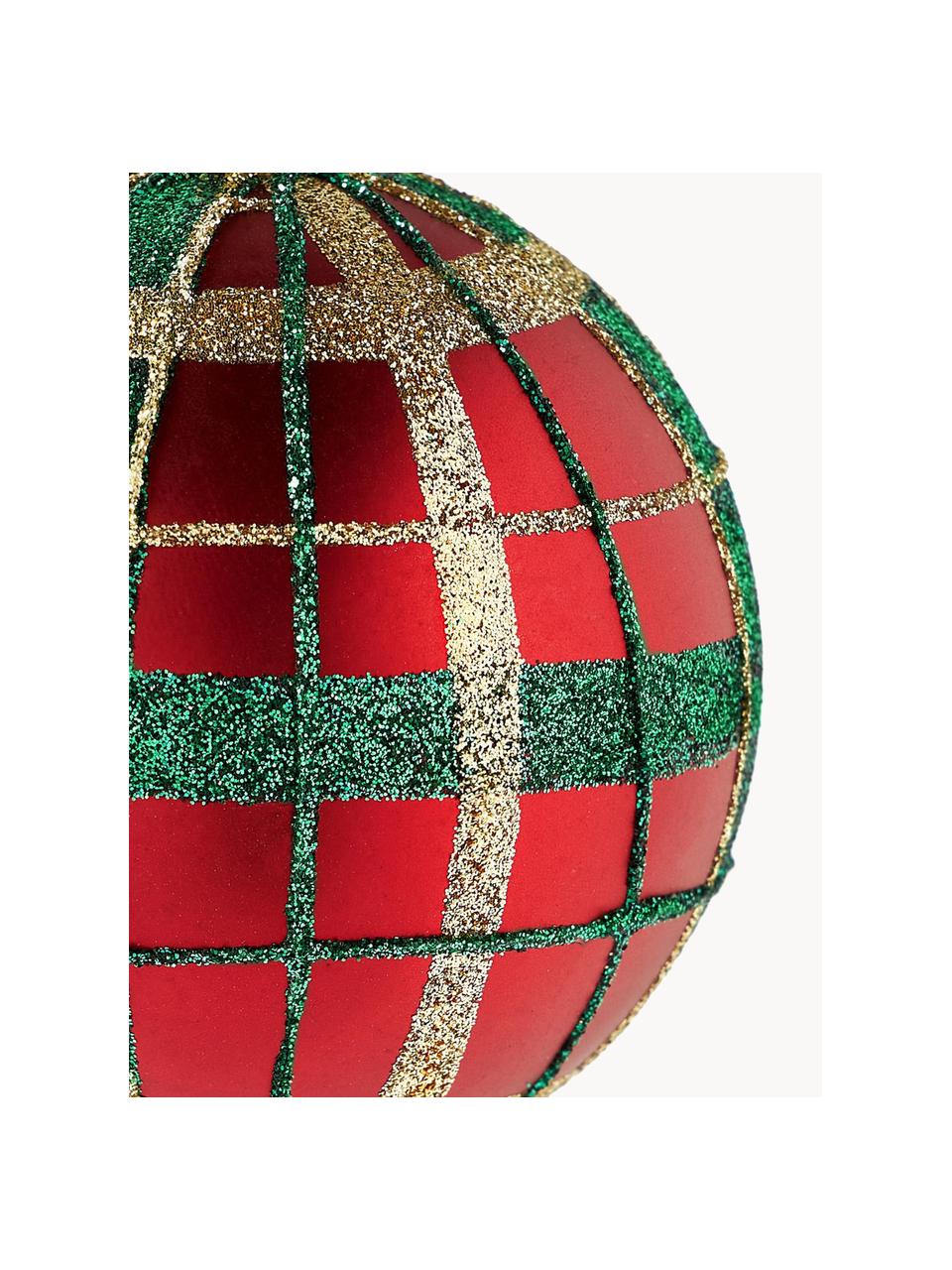 Breukvaste kerstballen Karo, 12 stuks, Kunststof, Rood, groen, goudkleurig, Ø 8 cm