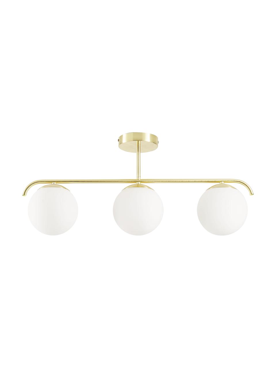 Lampada da soffitto in vetro opale Grant, Paralume: vetro, Struttura: metallo rivestito, Baldacchino: metallo rivestito, Bianco, ottonato, Larg. 70 x Alt. 30 cm