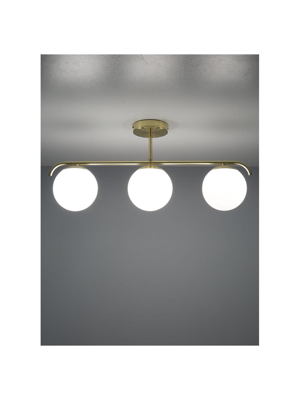 Plafondlamp Grant van opaalglas, Baldakijn: gecoat metaal, Wit, messingkleurig, B 70 x H 30 cm
