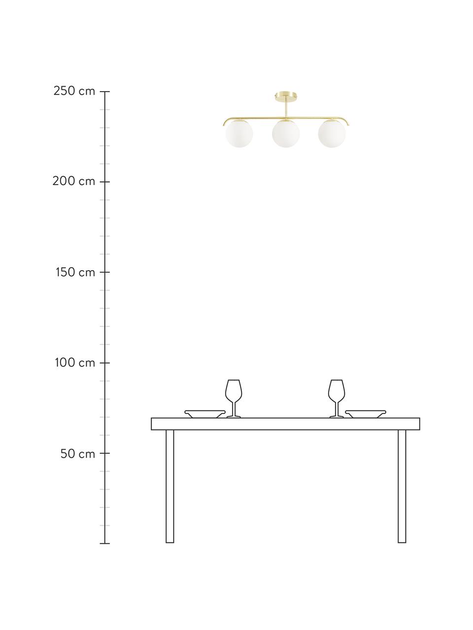 Lampada da soffitto in vetro opale Grant, Paralume: vetro, Struttura: metallo rivestito, Baldacchino: metallo rivestito, Bianco, ottonato, Larg. 70 x Alt. 30 cm