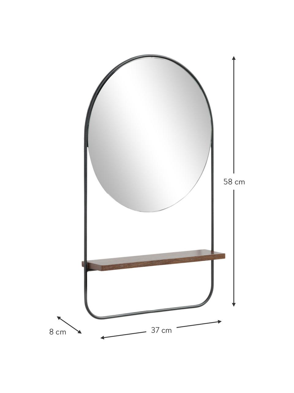 Runder Wandspiegel Marcolina mit Ablagefläche, Rahmen: Metall, beschichtet, Ablagefläche: Mitteldichte Holzfaserpla, Spiegelfläche: Spiegelglas, Schwarz, Ø 37 x T 8 cm