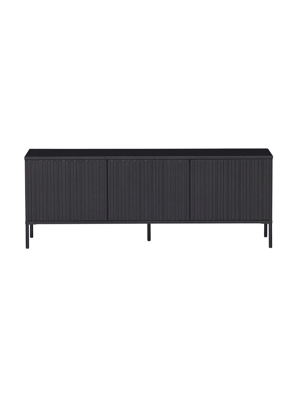 Tv-meubel Avourio met geribde voorzijde van grenenhout, 3 deuren, Frame: grenenhout, FSC-gecertifi, Poten: gecoat metaal, Grenenhout, B 150 cm x H 56 cm