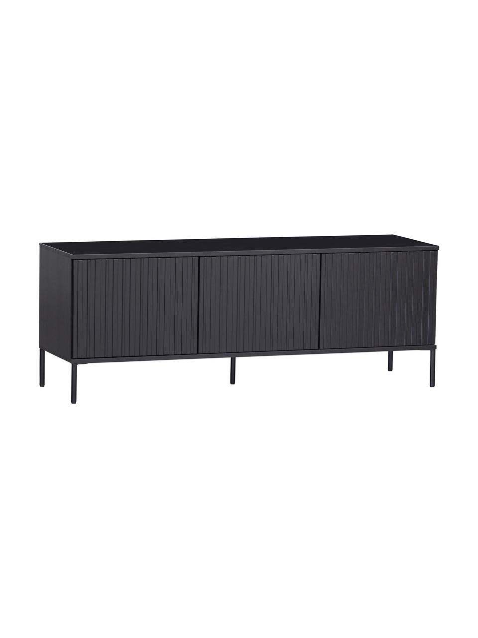 TV-Lowboard Avourio mit geriffelter Front aus Kiefernholz, 3-türig, Korpus: Kiefernholz, FSC-zertifiz, Füße: Metall, beschichtet, Kiefernholz, B 150 x H 56 cm