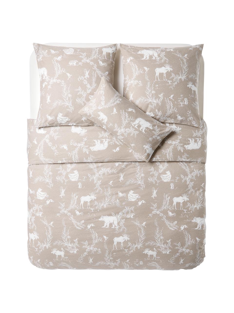 Flanell-Bettdeckenbezug Animal Toile in Beige, Webart: Flanell Flanell ist ein k, Weiß, Beige, B 200 x L 200 cm